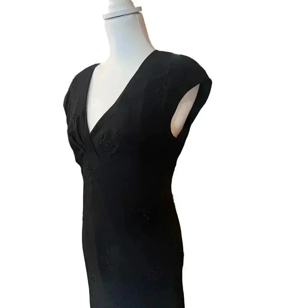 Jones New York formal dress 100% silk black and beaded maxi size 10 - Picture 5 of 8